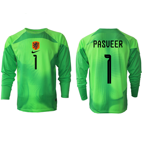 Nederländerna Remko Pasveer #1 Målvakt Replika Hemma matchkläder VM 2022 Långa ärmar